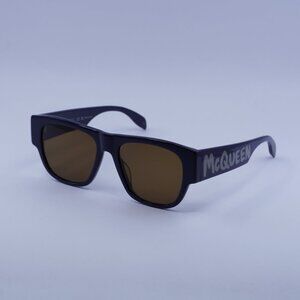 Alexander McQueen AM0328S 004 Sunglasses Blue Square Frame, Brown Lenses